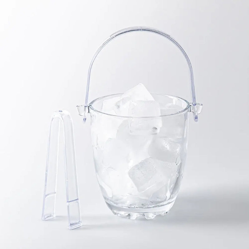 Clear Portable Glass Ice Bucket with Handle and Tong