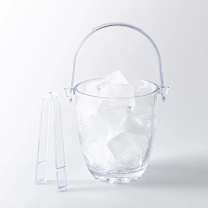 Clear Portable Glass Ice Bucket with Handle and Tong