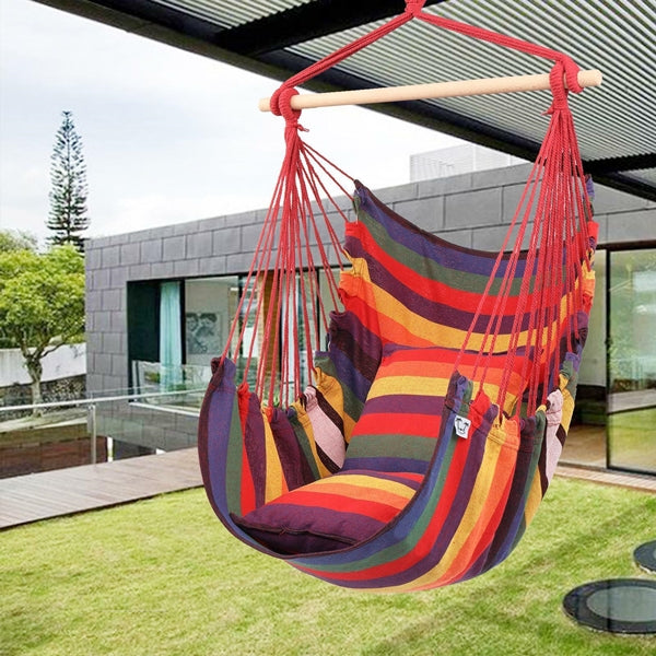 Colorful Hammock Swing Chair - Hanging Rope Chair Swing Hammock Cotton with Soft Pillows