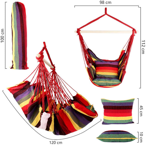 Colorful Hammock Swing Chair - Hanging Rope Chair Swing Hammock Cotton with Soft Pillows