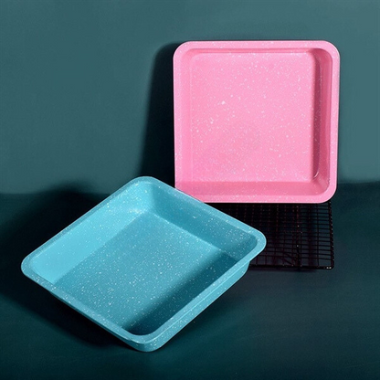 Bread Baking Pans - Set of 2 Colorful Non-Stick Coating Carbon Steel Square Cake Baking Pans (22cm)