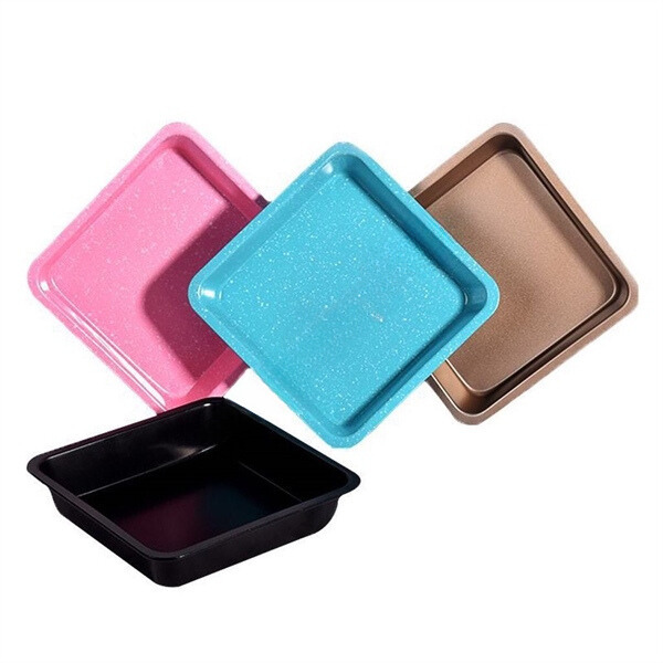 Bread Baking Pans - Set of 2 Colorful Non-Stick Coating Carbon Steel Square Cake Baking Pans (22cm)