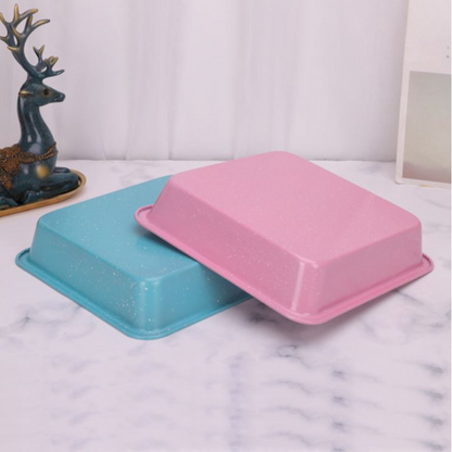 Bread Baking Pans - Set of 2 Colorful Non-Stick Coating Carbon Steel Square Cake Baking Pans (22cm)