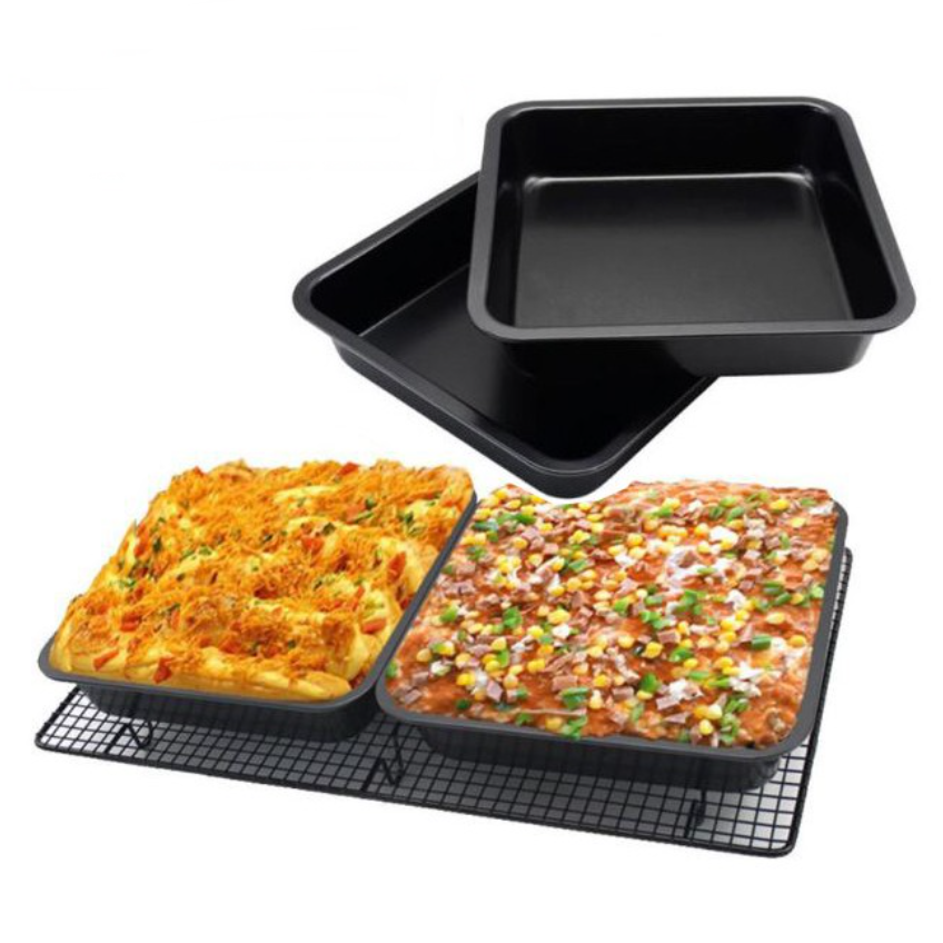 Bread Baking Pans - Set of 2 Colorful Non-Stick Coating Carbon Steel Square Cake Baking Pans (22cm)