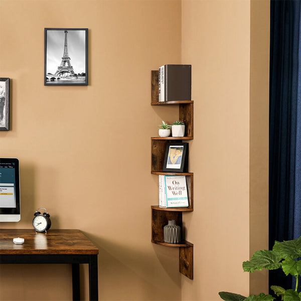 Corner Open Bookcase - 4 Tier Corner Wall Mounted Shelf Unit