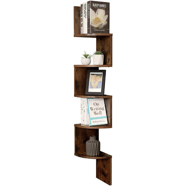 Corner Open Bookcase - 4 Tier Corner Wall Mounted Shelf Unit