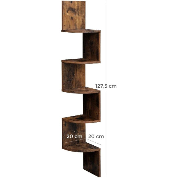 Corner Open Bookcase - 4 Tier Corner Wall Mounted Shelf Unit