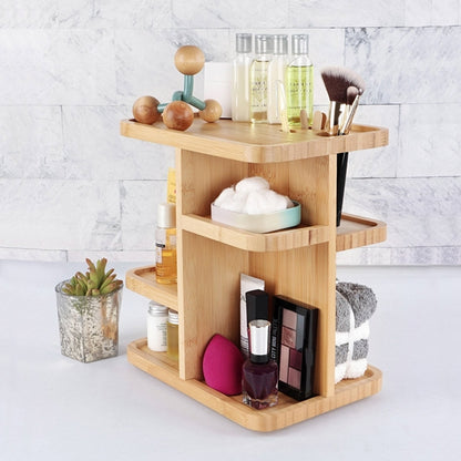 Rotating Countertop Bamboo Bathroom Cosmetic Display Organizer