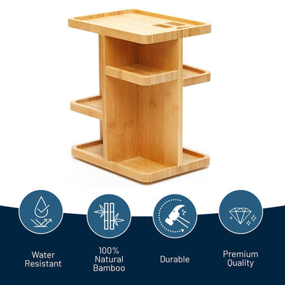 Rotating Countertop Bamboo Bathroom Cosmetic Display Organizer