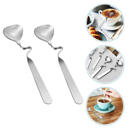 Curved Handle Spoons - Set of 6 Stainless Steel Curved Handle Stirring Twist Dessert Coffee Spoons