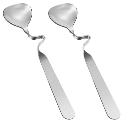 Curved Handle Spoons - Set of 6 Stainless Steel Curved Handle Stirring Twist Dessert Coffee Spoons