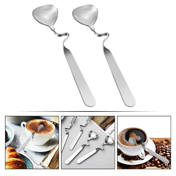 Curved Handle Spoons - Set of 6 Stainless Steel Curved Handle Stirring Twist Dessert Coffee Spoons