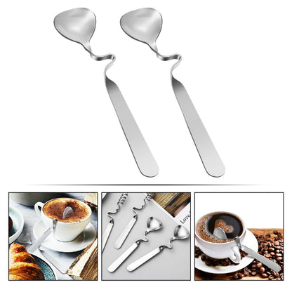 Curved Handle Spoons - Set of 6 Stainless Steel Curved Handle Stirring Twist Dessert Coffee Spoons