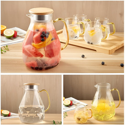 Borosilicate Glass Pitcher - Diamond Pattern 1.5 Litre Borosilicate Glass Pitcher with Bamboo and Stainless-Steel Lid