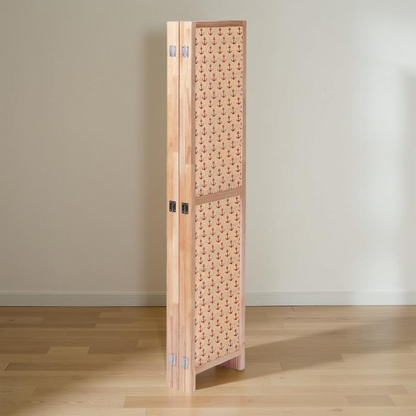 Partition Room Divider - 4 Panel See-through Printed Hessian Folding Screen Room Divider with Solid Wooden Frames