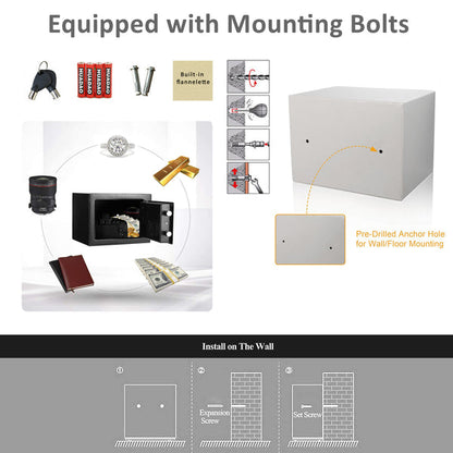 Digital Electronic Safe - Modern Mini Safe Digital Electronic Safe Fireproof with Combination Lock and Key