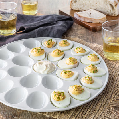 Egg Platter Tray - Elegant White Porcelain Deviled Egg Platter Tray