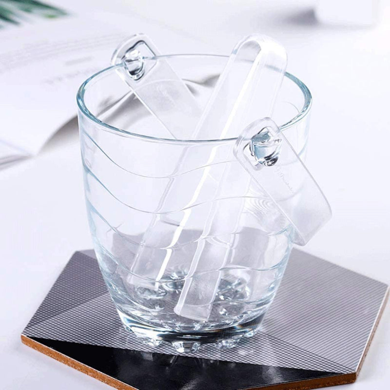 Glass Ice Bucket Set - Elegant Portable Glass Ice Bucket with Handle and Tong