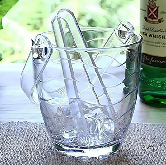 Glass Ice Bucket Set - Elegant Portable Glass Ice Bucket with Handle and Tong