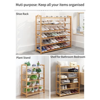 Shoe Storage Rack - Entryway Shelf Free Stand Rack Shoe Bamboo Storage Organizer