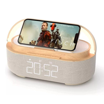 Fashionable Smart Alarm Clock with Adjustable Nightlight, Fast Wireless Charging, FM Radio, and Speaker