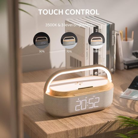 Fashionable Smart Alarm Clock with Adjustable Nightlight, Fast Wireless Charging, FM Radio, and Speaker