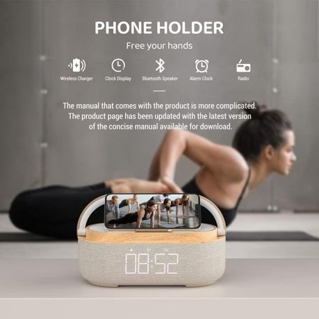 Fashionable Smart Alarm Clock with Adjustable Nightlight, Fast Wireless Charging, FM Radio, and Speaker