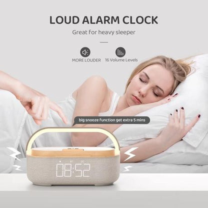 Fashionable Smart Alarm Clock with Adjustable Nightlight, Fast Wireless Charging, FM Radio, and Speaker