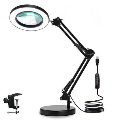 Flexible Clamp-on Table Magnifying Glass with Light and Stand