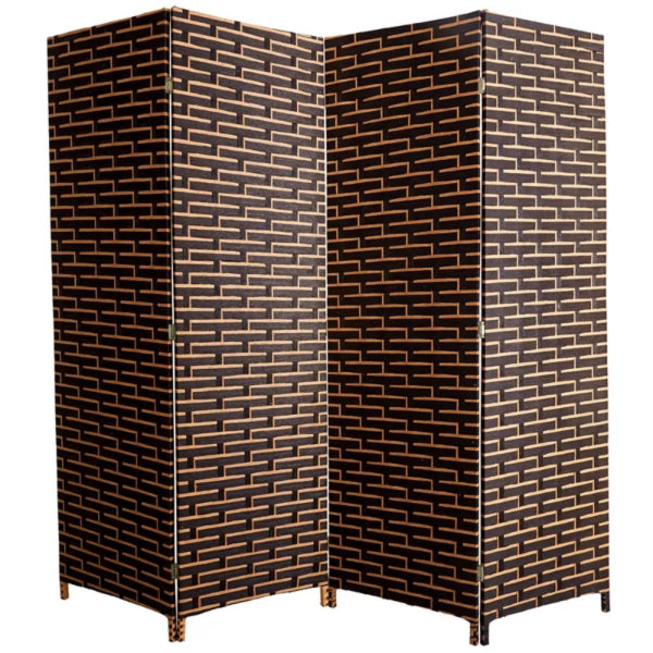 Partition Room Divider - Folding Hand-Woven Rattan 4 Panel Privacy Screen Room Divider