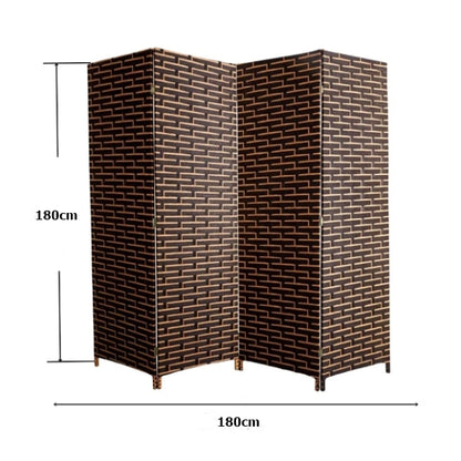 Partition Room Divider - Folding Hand-Woven Rattan 4 Panel Privacy Screen Room Divider