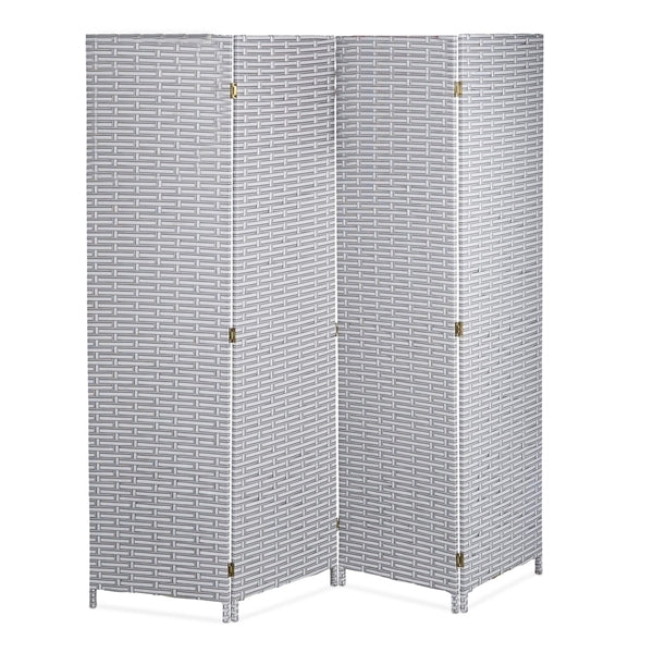 Partition Room Divider - Folding Plastic White and Grey 4 Panel Privacy Screen Room Divider