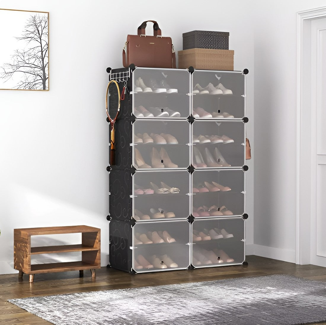 Shoe Rack Organizer - Freestanding 8-Tier Shoe Rack Organizer with Doors For 32 Pairs