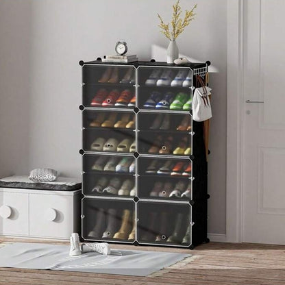 Shoe Rack Organizer - Freestanding 8-Tier Shoe Rack Organizer with Doors For 32 Pairs