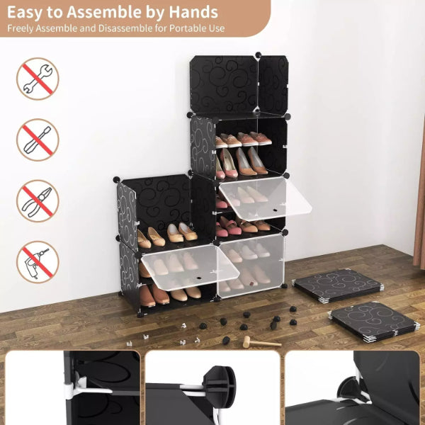 Shoe Rack Organizer - Freestanding 8-Tier Shoe Rack Organizer with Doors For 32 Pairs