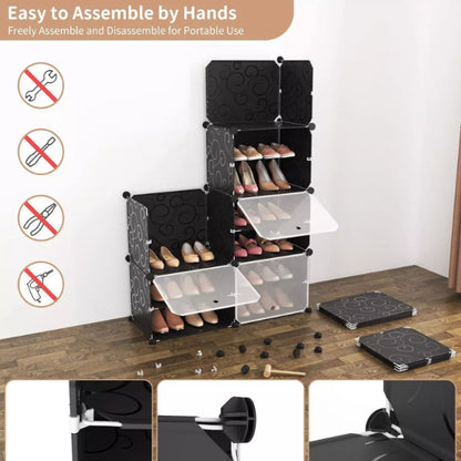 Shoe Rack Organizer - Freestanding 8-Tier Shoe Rack Organizer with Doors For 32 Pairs