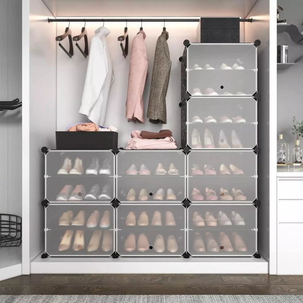 Shoe Rack Organizer - Freestanding 8-Tier Shoe Rack Organizer with Doors For 32 Pairs