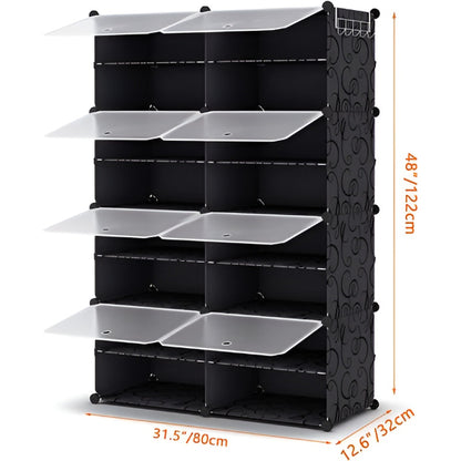 Shoe Rack Organizer - Freestanding 8-Tier Shoe Rack Organizer with Doors For 32 Pairs