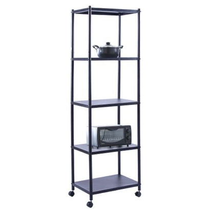 Shelf Storage Organizer - Freestanding Black Metal Thin Narrow Tall 5-Tire Shelf Storage Organizer