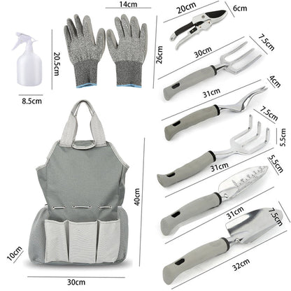 Gardening Tools Kit - Set of 9 Ergonomic Grip Aluminium Alloy Gardening Tools with Bag