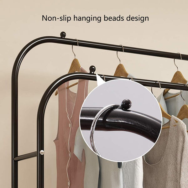 Metal Garment Rack - Freestanding Hanger Double Pole Multi-Functional Bedroom Clothing