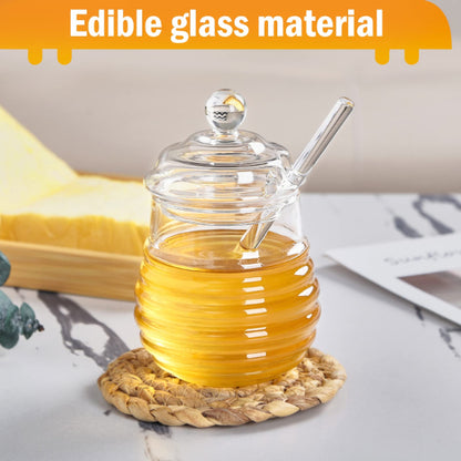 Glass Honey Jar - Clear Borosilicate Glass Honey Jar with Dipper and Dustproof Lid