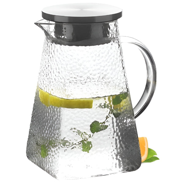 Borosilicate Glass Pitcher - Hand Crafted 1.5 Litre Borosilicate Glass Beverage Pitcher with Stainless Steel Lid