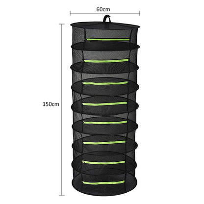 Herb Drying Rack - 8 Layer Collapsible Mesh Hanging Drying Net with Zipper, Garden Gloves, Pruning Scissor and S Hook