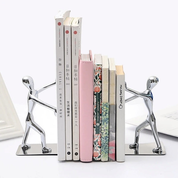 Home Decor Bookends - Silver Zinc Alloy Metal Home DÃ©cor Man Figures Bookends