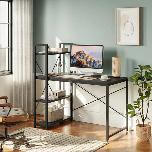 Modern Simple Style PC Table - Home Office Desk with Storage Shelves Writing Table