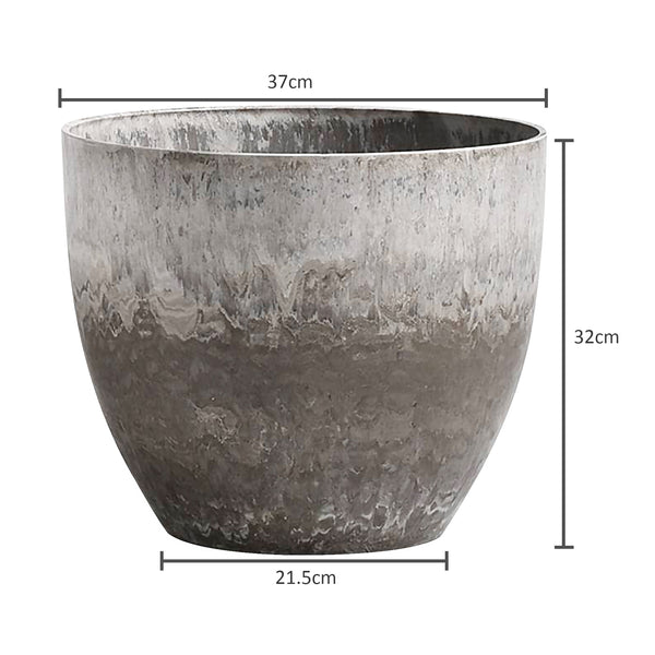 Artificial Cement Pattern Planter Pot - Weathered Grey Round Resin Plant Flower Pot Artificial Cement Pattern Planter