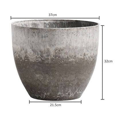 Artificial Cement Pattern Planter Pot - Weathered Grey Round Resin Plant Flower Pot Artificial Cement Pattern Planter