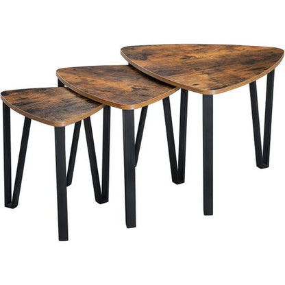 End Side Table - Industrial Modern Set Of 3 Wood Nesting End Side Table