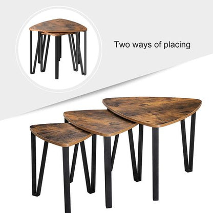 End Side Table - Industrial Modern Set Of 3 Wood Nesting End Side Table